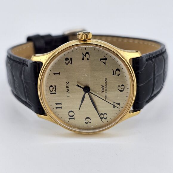 VTG Timex 34MM Men's Mechanical Watch Working Keeping Time Gold Dial Up To 7.5" - Picture 1 of 16